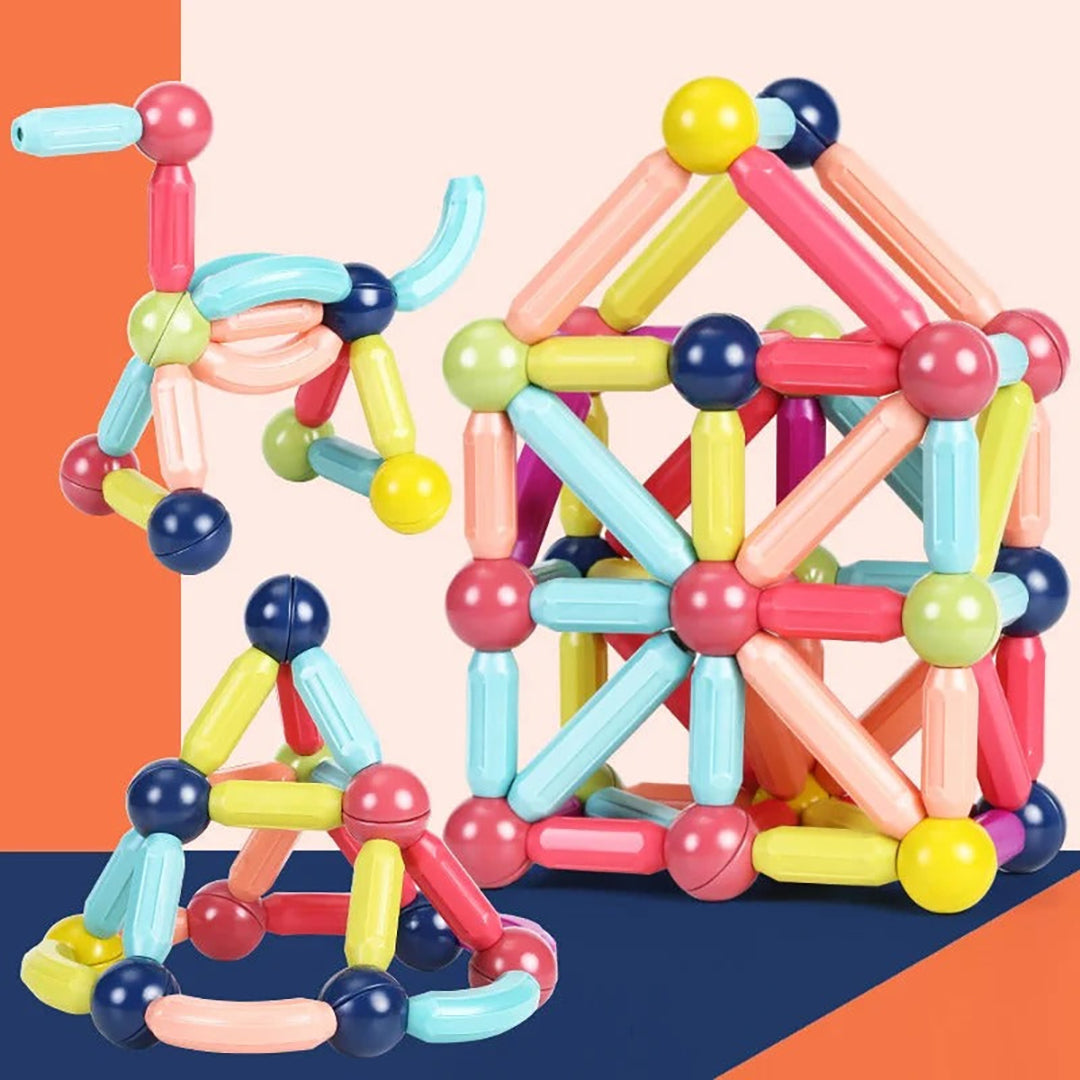 Magnetic construction set with sticks and connectors
