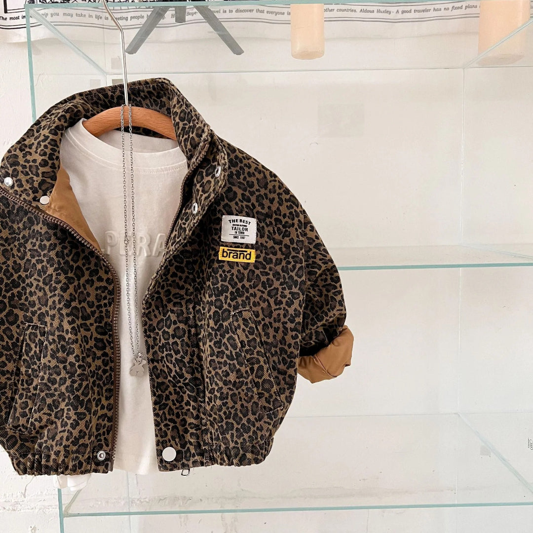 Brown cotton jacket with panther print