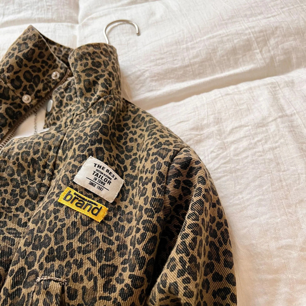 Brown cotton jacket with panther print