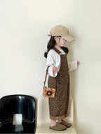 Girls' brown jumpsuit with leopard print