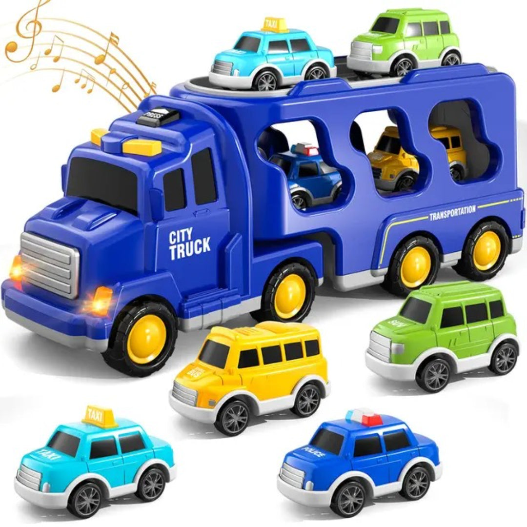Truck toy set with fire truck and vehicles