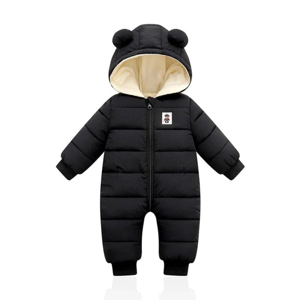 Ski overall for babies insulated with fleece and a hat