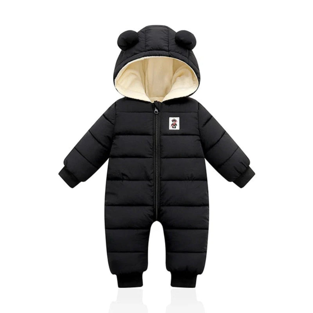 Ski overall for babies insulated with fleece and a hat