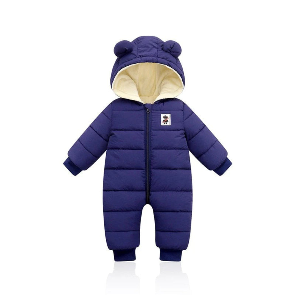 Ski overall for babies insulated with fleece and a hat