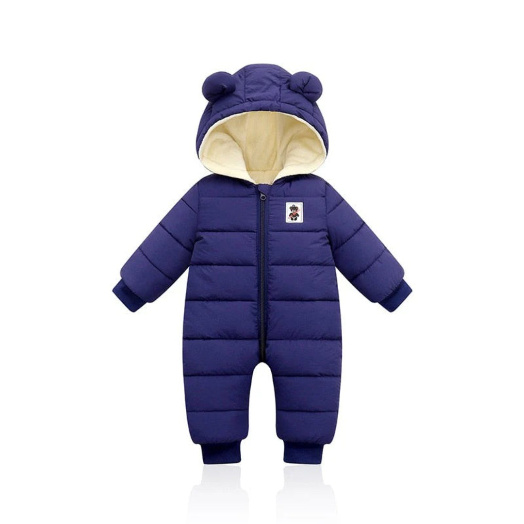 Ski overall for babies insulated with fleece and a hat