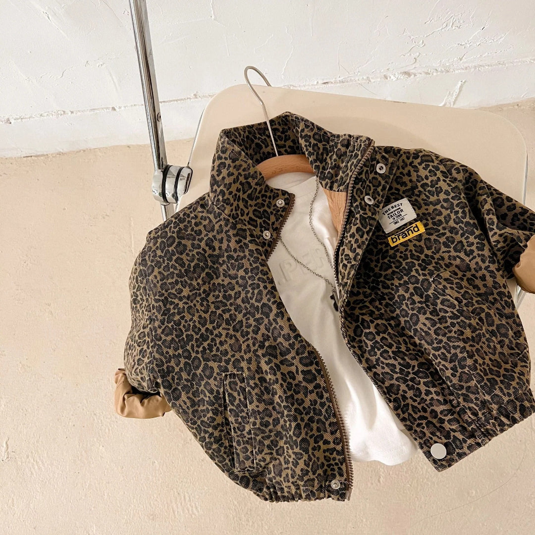 Brown cotton jacket with panther print
