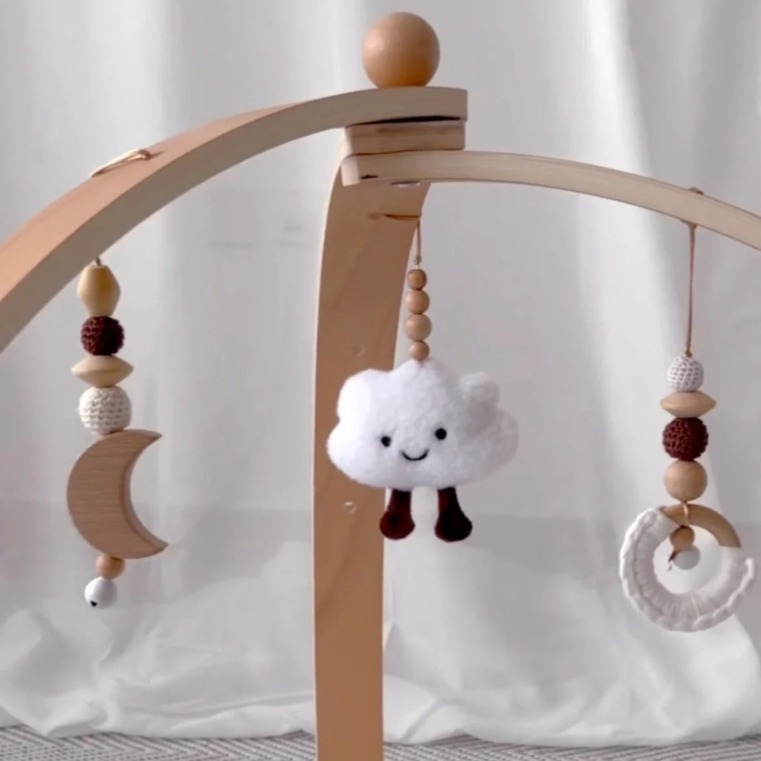 Wooden baby activity gym with hanging toys