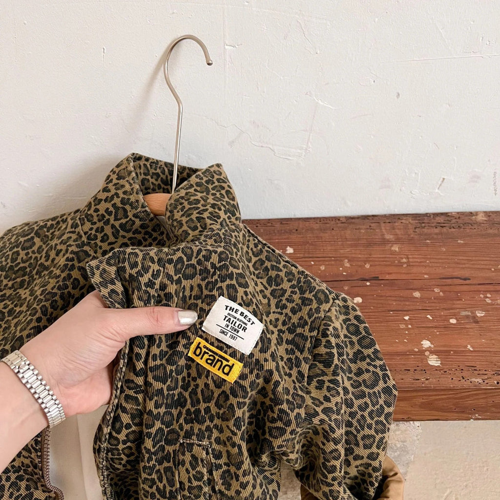 Brown cotton jacket with panther print