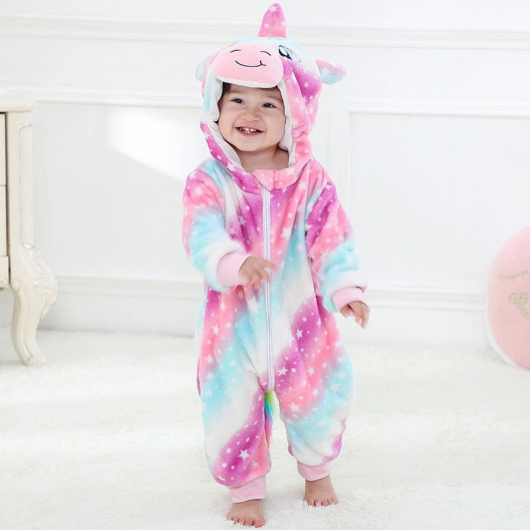 Polar all-in-one with cartoon motif and hood
