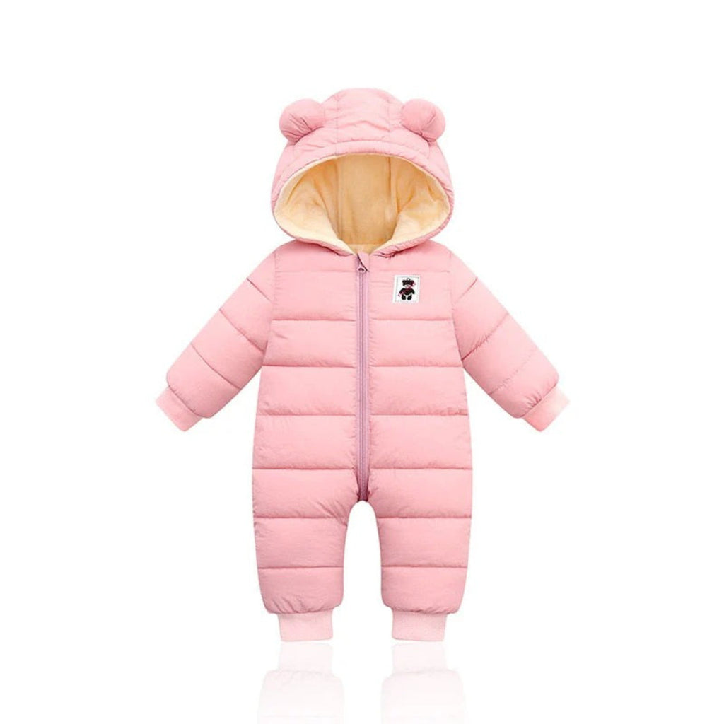 Ski overall for babies insulated with fleece and a hat