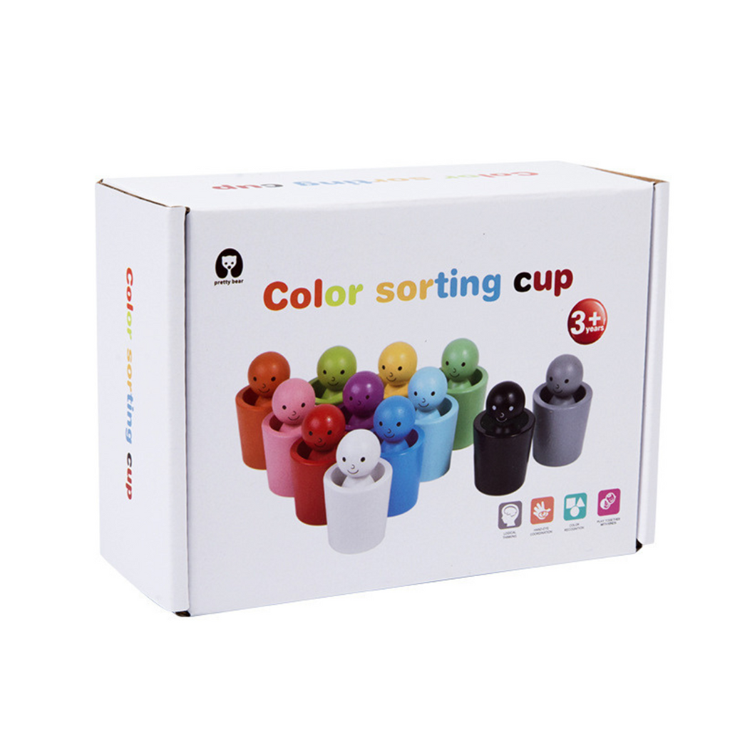 Wooden learning toys with color sorting cups
