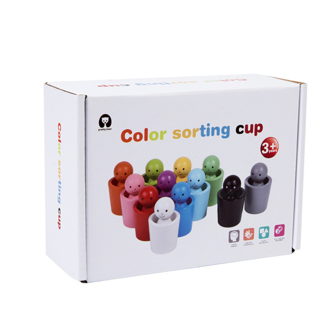 Wooden learning toys with color sorting cups