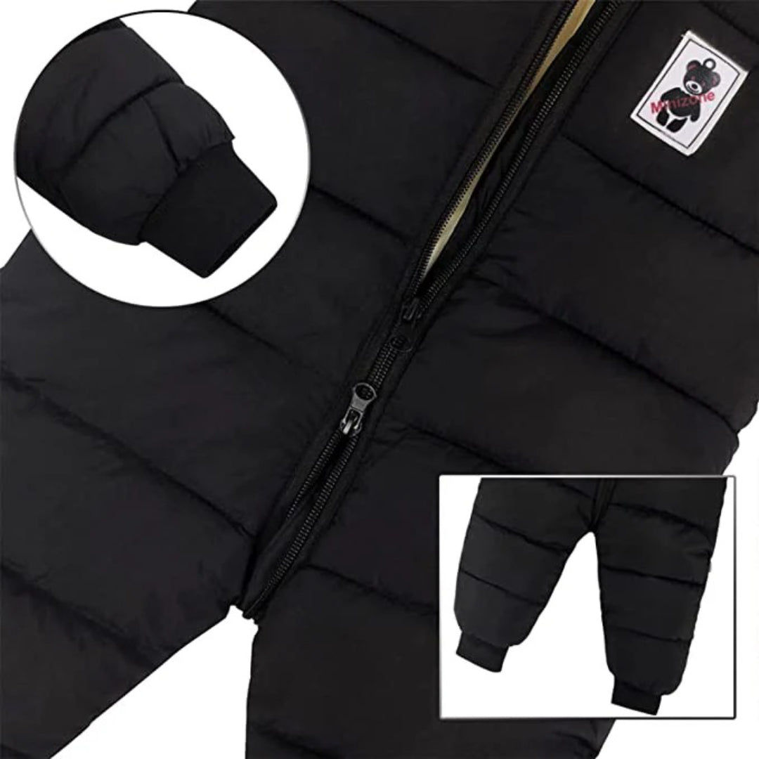 Ski overall for babies insulated with fleece and a hat