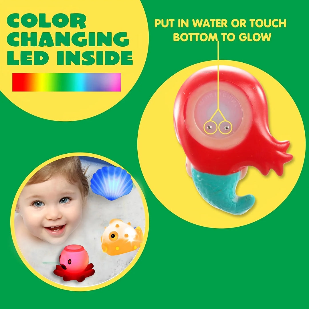 Light-up bath toy set with glittering floating sea animals