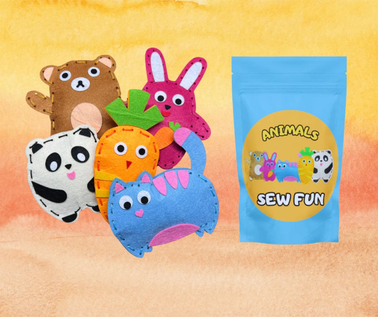 Felt sewing kit with animals DIY sewing project for kids