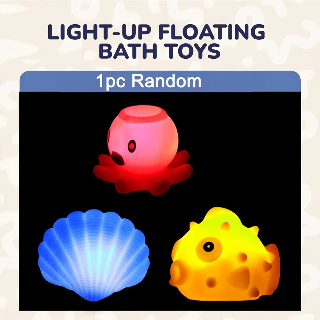 Light-up bath toy set with glittering floating sea animals