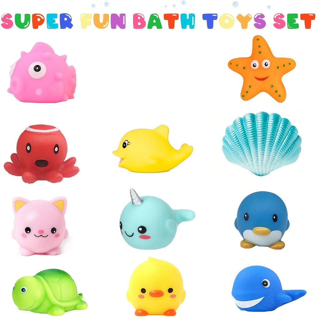Light-up bath toy set with glittering floating sea animals