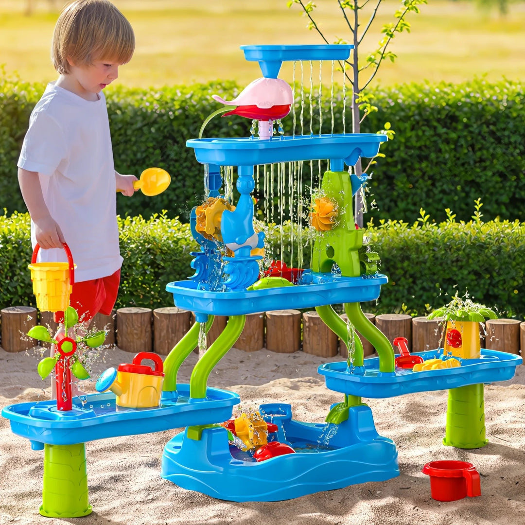 Sand and water play table activity table with four levels for outdoor play