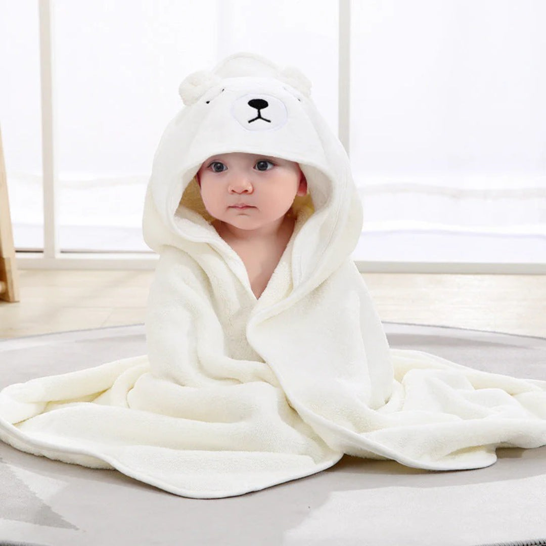Baby bath towel in soft absorbent material