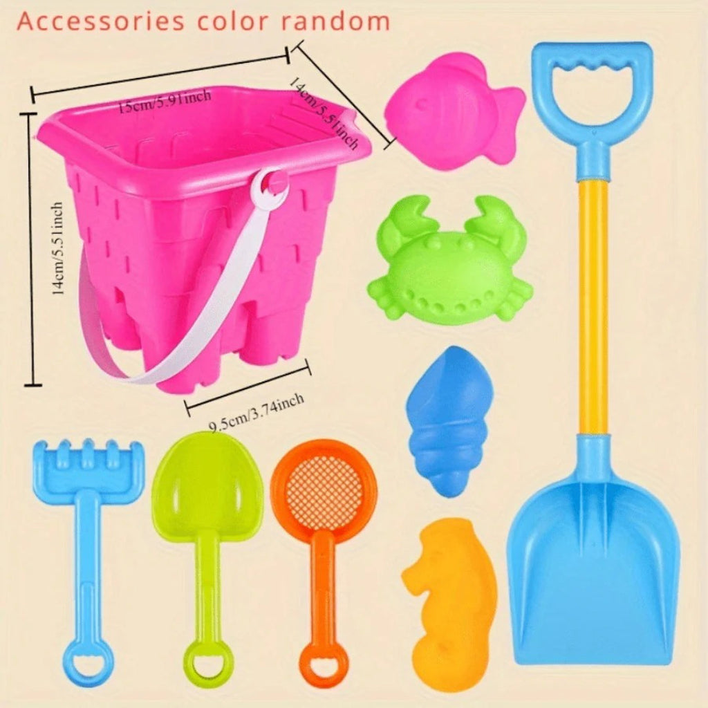 Beach toy set for sand and water with bucket, shovel, and accessories