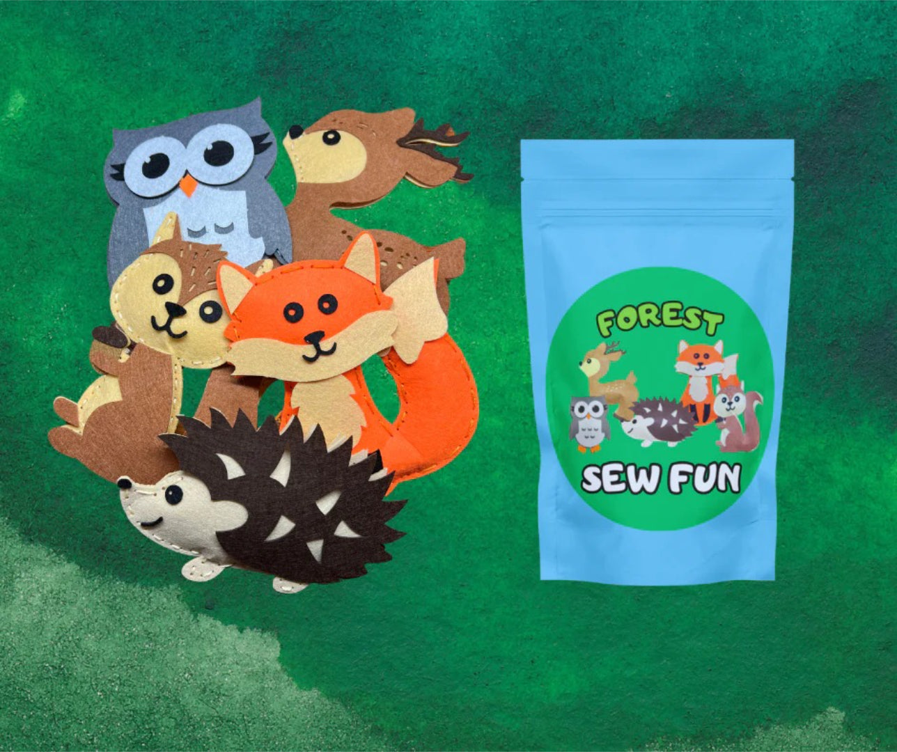 Felt sewing kit with animals DIY sewing project for kids