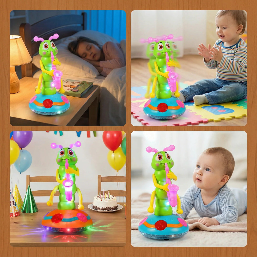 Dancing saxophone caterpillar musical toy with movement