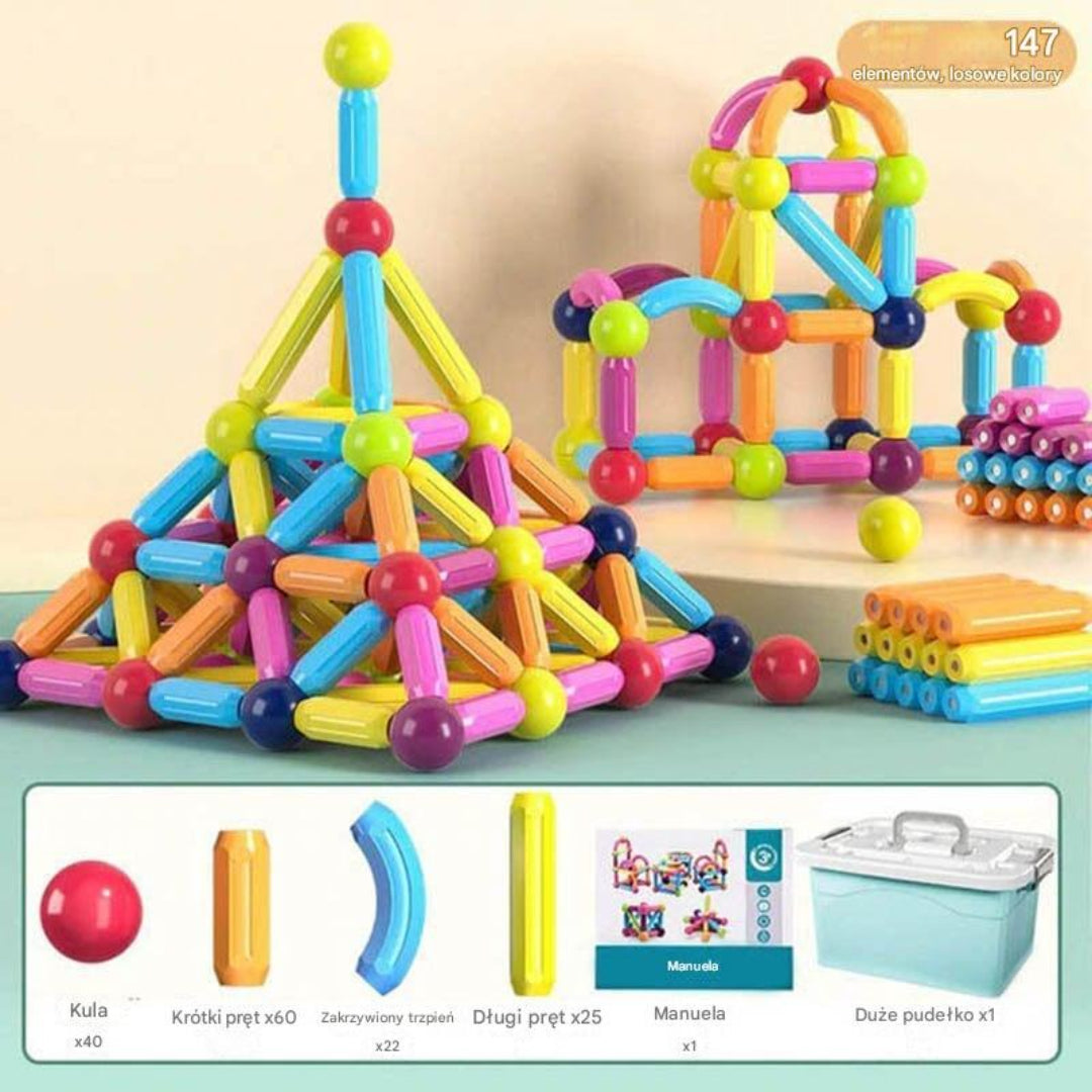 Magnetic construction set with building blocks for children