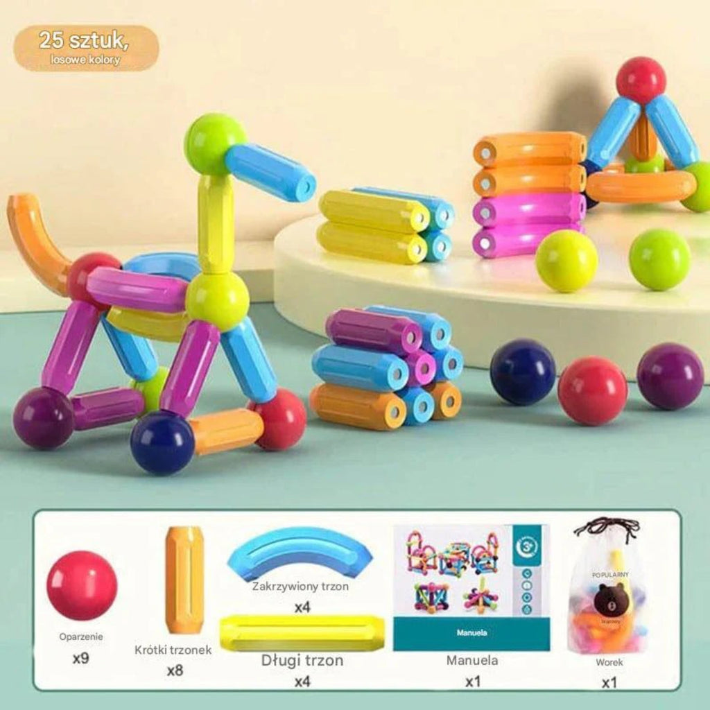 Magnetic construction set with building blocks for children