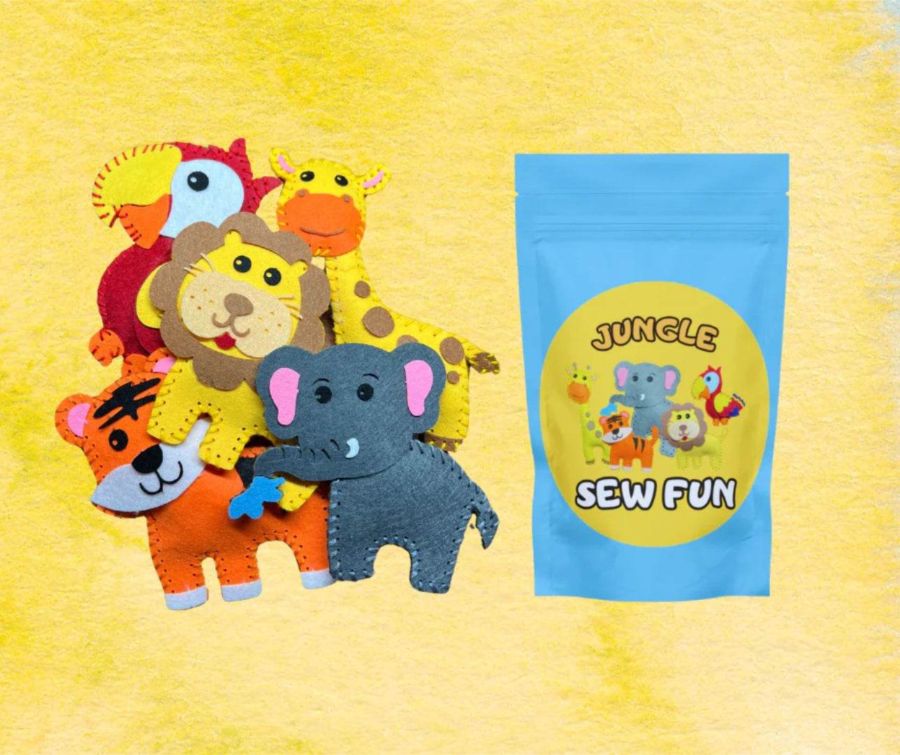 Felt sewing kit with animals DIY sewing project for kids